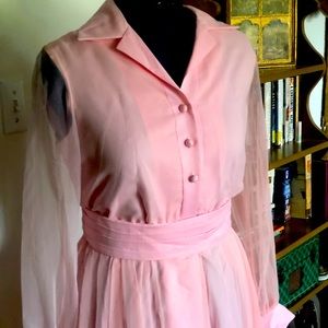 Vintage 1970s Pink Chiffon Jack Bryan button front maxi dress